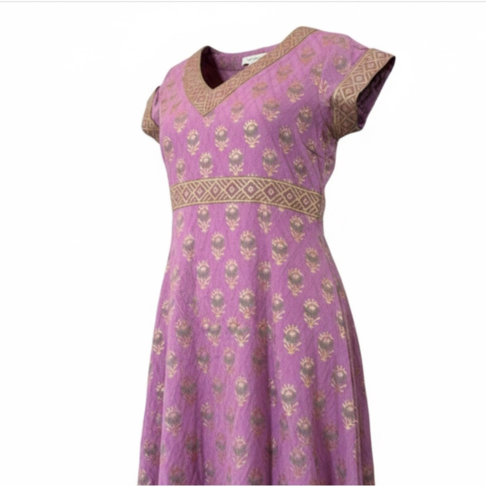 Silk Handmade Indian Ornate Purple Gold Green Kurta Tunic Dress